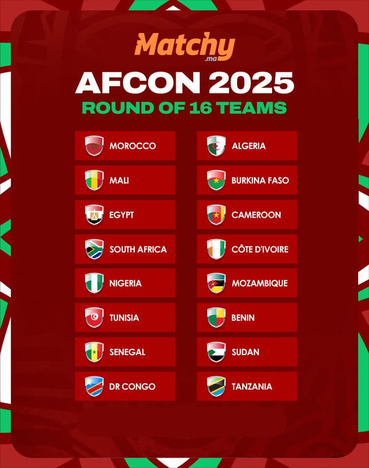 🏆 CAN Maroc 2025 – Programme complet des huitièmes de finale