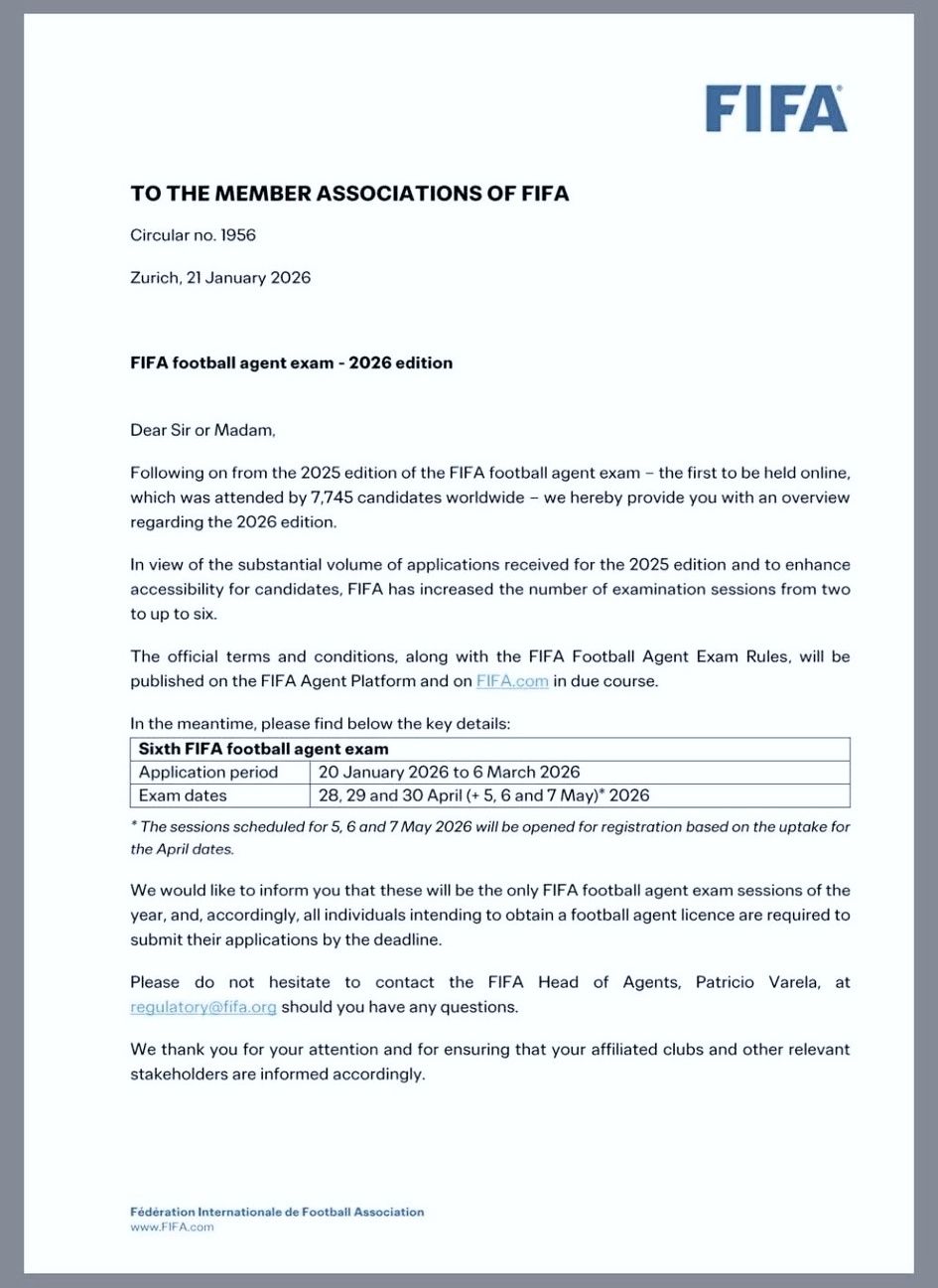 FIFA annonce officiellement l’examen des agents de joueurs 2026 : dates et modalités